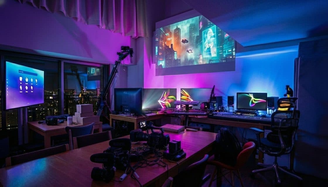 くうP's Tenku Studio at night, overlooking Tokyo